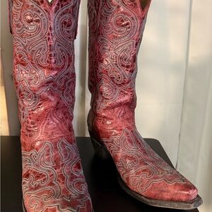 Old Gringo Red Leather Embroidered Cowboy Boots